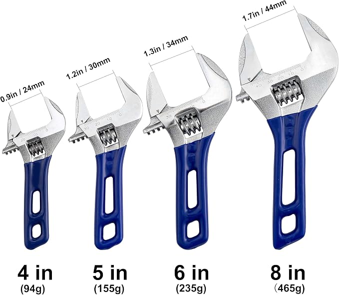 Wide Opening Stubby Adjustable Wrench Spanner with Short Handle 4 inch Chrome Vanadium Steel Forged
