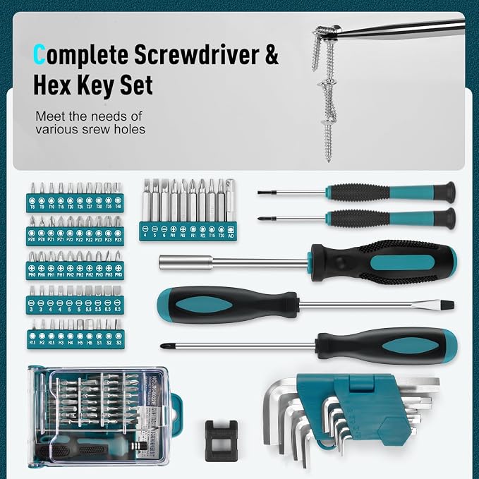 Sundpey 379 Pcs Portable Complete Home and Auto Tool Kit with Drawer Blue | with Socket Wrench Set & Screwdrivers & Hex Keys & Pliers Kit,Men Women Tool Box Set for Household Car House Garage Apartment