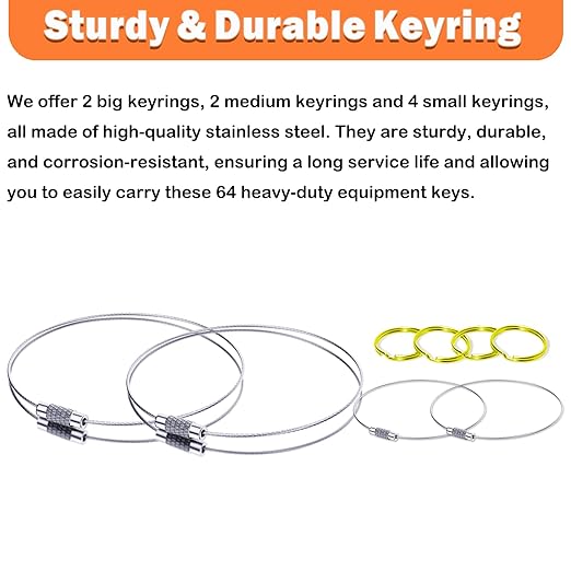 64 Heavy Equipment Keys, Master Equipment Key Set for Cat Caterpillar John Deere Komatsu Volvo Bobcat Kubota JCB Case New Holland Hitachi Hyster Yanmar Takeuchi Contractor Machinery