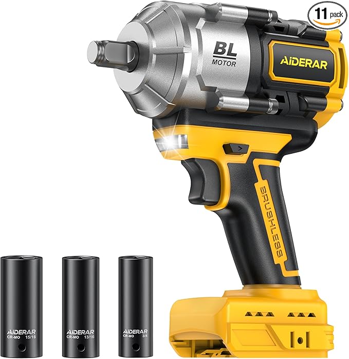 20V Cordless Impact Wrench for DeWalt Battery, 1500Nm (1106 Ft-Lbs) 1/2" Brushless Impact Gun, 3-Speed High Torque Power Tool for Tire Removal, Rusted Bolts, Heavy Equipment(No Battery)