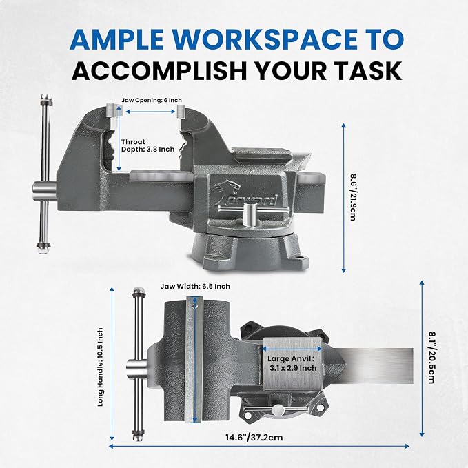 Forward CR60A 6.5 Inch Bench Vise Heavy Duty Vice with Anvil and 210 Degrees Swivel Base (6 1/2")
