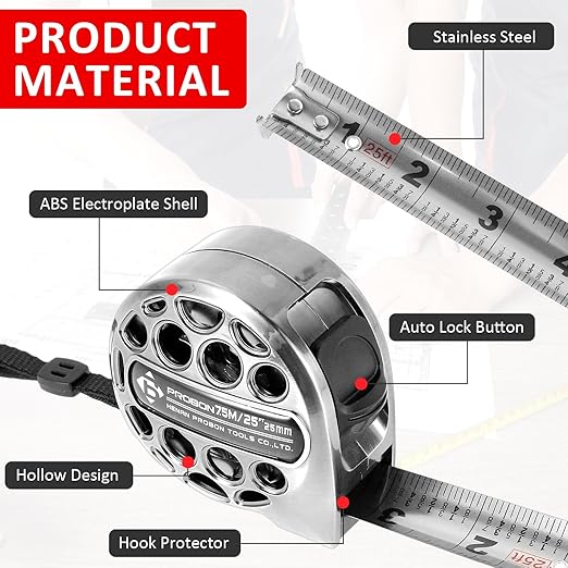 2 PCS/Pack Tape Measure 25'FT Foot/7.5M Retractable Measuring Tape Double Side Scale Handy Stainless Steel Measurement Tape for Construction Household Woodworking (2)
