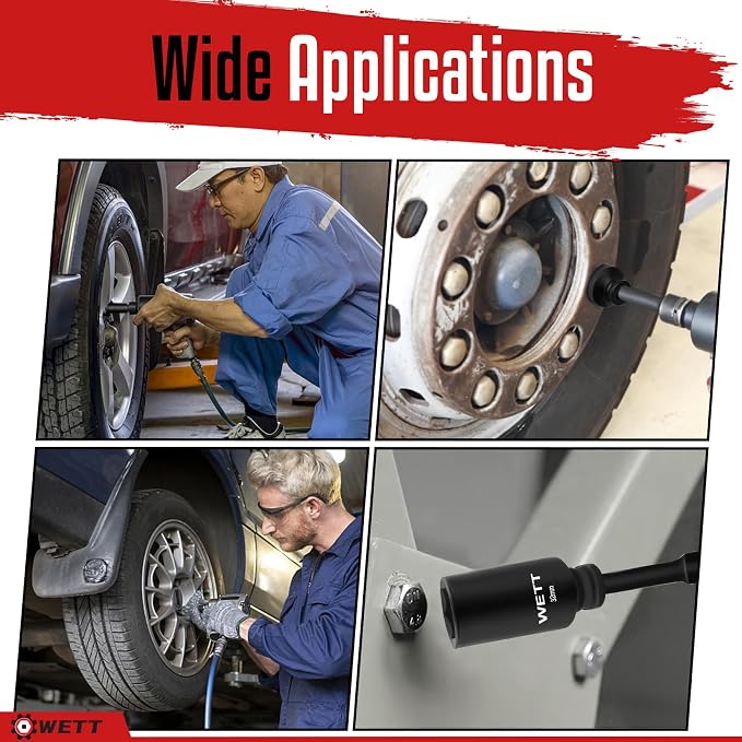 WETT 1/2" Drive Deep Large Impact Socket Set, 9-Piece Spindle Axle Nut Metric 6 Point Sockets Set, CR-V, 29mm-38mm
