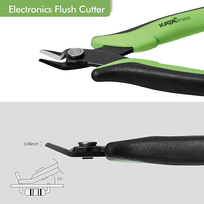 KATA 2PC Micro Flush Cutters, 5-Inch Precision Wire Cutter, Anti-Slip Side Cutting Pliers for Electronics, Zip Ties, Copper Wire