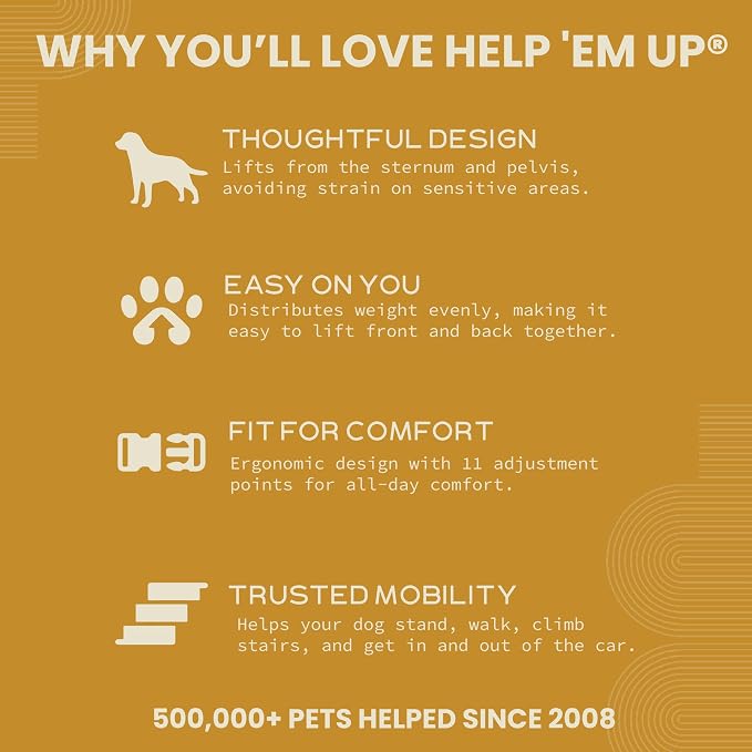 Help 'Em Up® - Dog Lift Harness│ Adjustable Lifting Harness for Dogs │ Full Body Support, Rear Leg Support (Conventional, XL, 125-225 lbs)