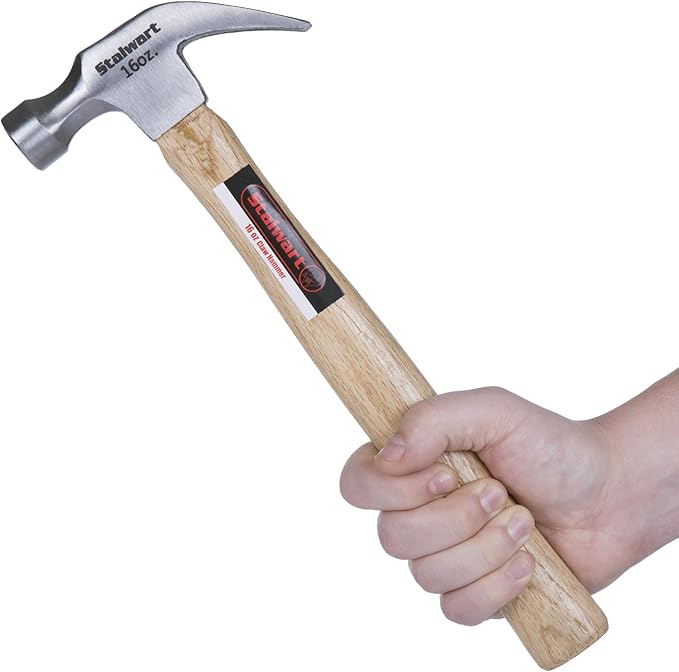 16-Ounce Claw Hammer - Basic Hand Tool for DIY and Woodworking with Natural Wood Anti-Vibration Handle and Drop-Forged Steel Head by Stalwart