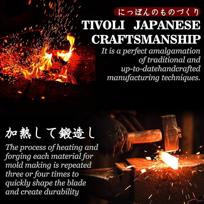 TIVOLI Hand-Forged Ulu Knife – Full Tang High Carbon Steel, Japanese-Inspired with Sheath & Gift Box, Mezzaluna Rocker Knife & Pizza Cutter for Kitchen, Camping&BBQ - Gifts for Men and Women