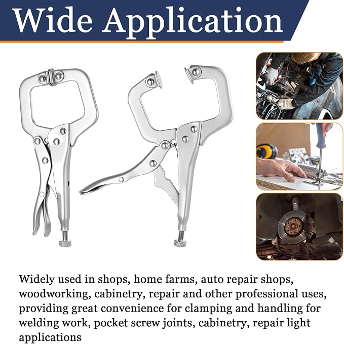 12 Pcs C Clamp Locking Pliers 6 Inch Heavy Duty Welding Pliers with Swivel Pads Adjustable Vise Grip Clamp for Shop Woodworking Cabinetry Repair Home Farm and Auto Workshop