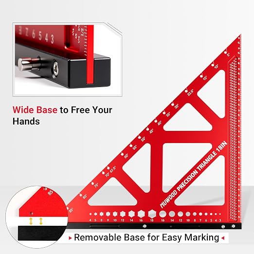 Precision Triangle Square 18 inch, Imperial Scale Framing Square for Precise 90 and 45-Degree Measurement, Multifunctional Aluminum Alloy Architect Ruler for Carpenter
