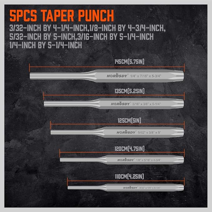 HORUSDY 16-Piece Punch and Chisel Set, Including Taper, Cold Chisels, Pin, Center