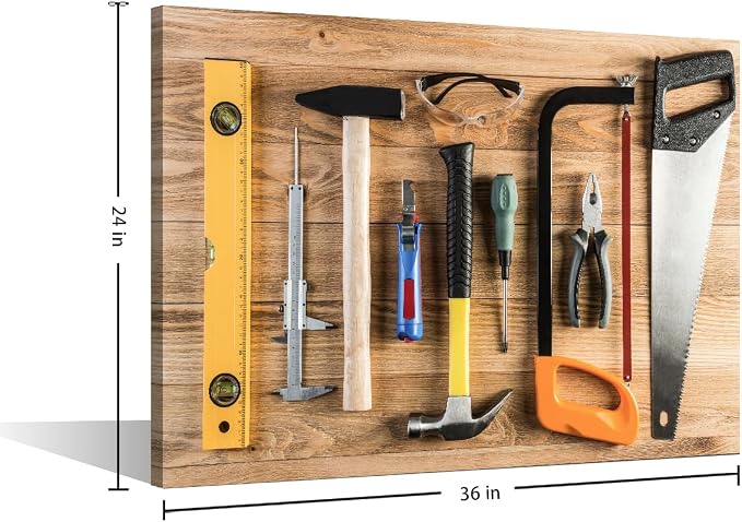 Hammer and Ruler Picture 1 Panels Large Wall Art for Living Room Wall Decor Assorted Work Tools on Wood Poster, Canvas Supermarket Hotel Restaurant Office Wall Decoration Ready to Hang (24"Wx36"H)