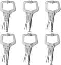 KEILEOHO 6 Pack 11 Inches C Clamp Locking Pliers with Swivel Pads, Heavy-Duty Locking Pliers, Woodworking Clamps Set, Adjustable Nickel Plated C Plier