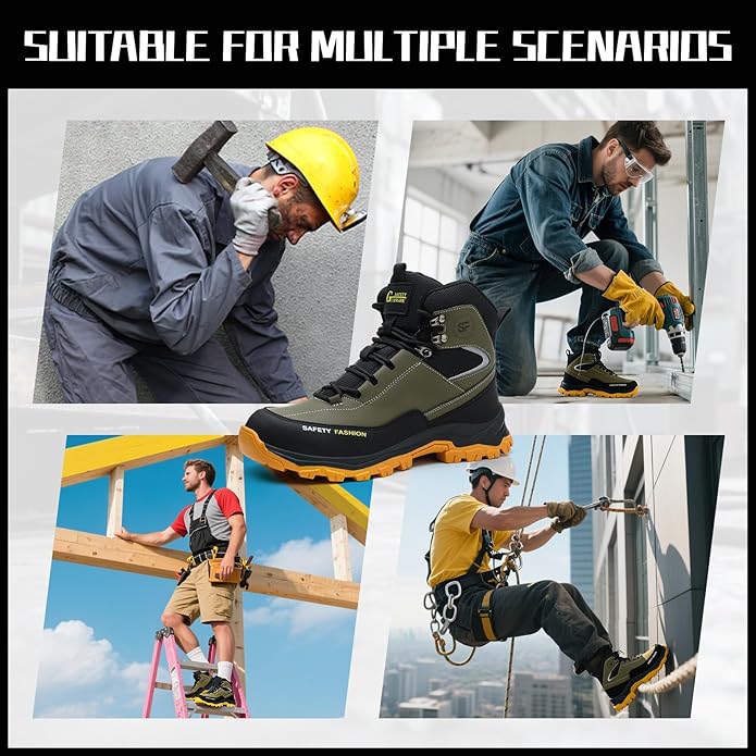 Work Boots for Men,Lightweight Breathable High Top Steel Toe Boots,Indestructible Steel Toe Shoes,Non Slip Safety Work Shoes.