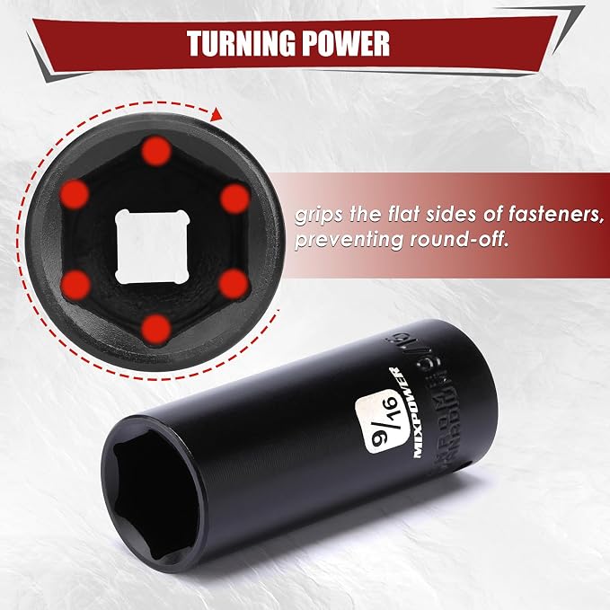 MIXPOWER 50 Pieces 1/4" Dr. Impact Socket Set, CR-V, 6 Point, SAE/Metric, 5/32 Inch - 9/16 Inch, 4mm - 15mm, Shallow/Deep