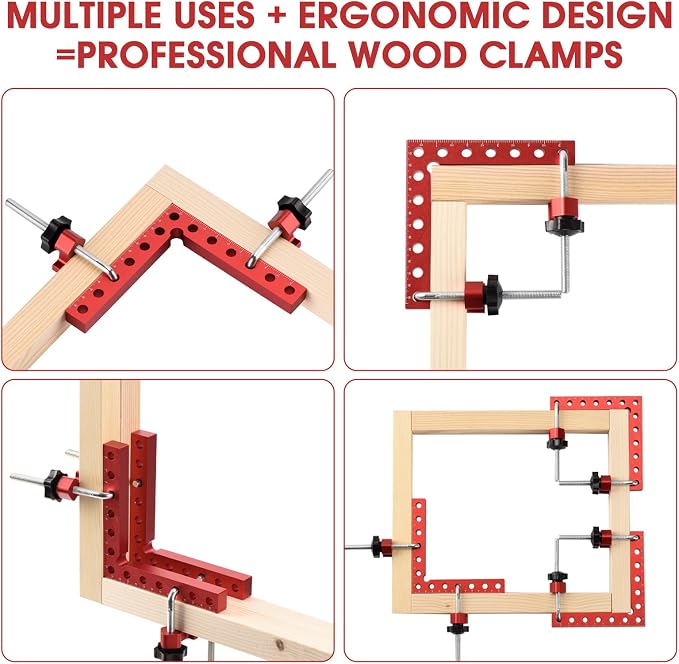 Corner Clamp for Woodworking 90 Degree Positioning Squares, 4 Pack Aluminum Alloy Corner Clamping Squares with Adjustable Clamps Right Angle Tool for Cabinet,Drawer & Picture Frame Assembly