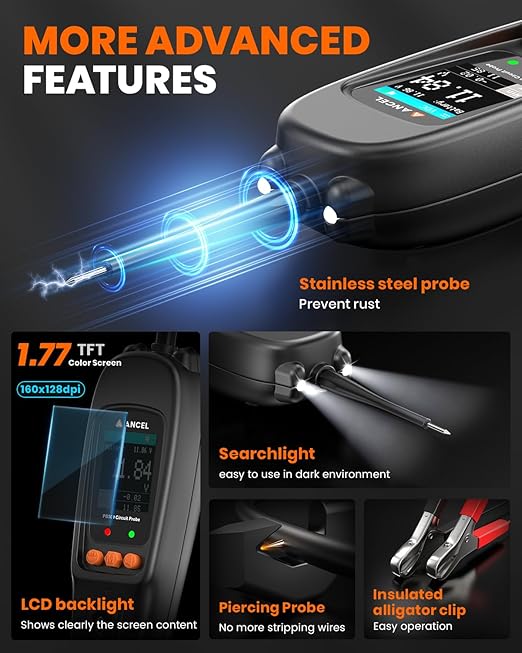 ANCEL PB500 Automotive Power Circuit Probe Tester Kit, 12/24V Car Electrical Short/Open Breaker Finder, AC/DC Diode Resistance Frequency Injector Relay Tester, Duty Cycle,Digital Multimeter/Ohmmeters