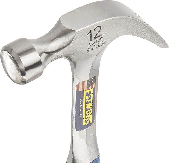 ESTWING Hammer - 12 oz USA Made Curved Claw Hammer with Smooth Face & Shock Reduction Grip - E3-12C