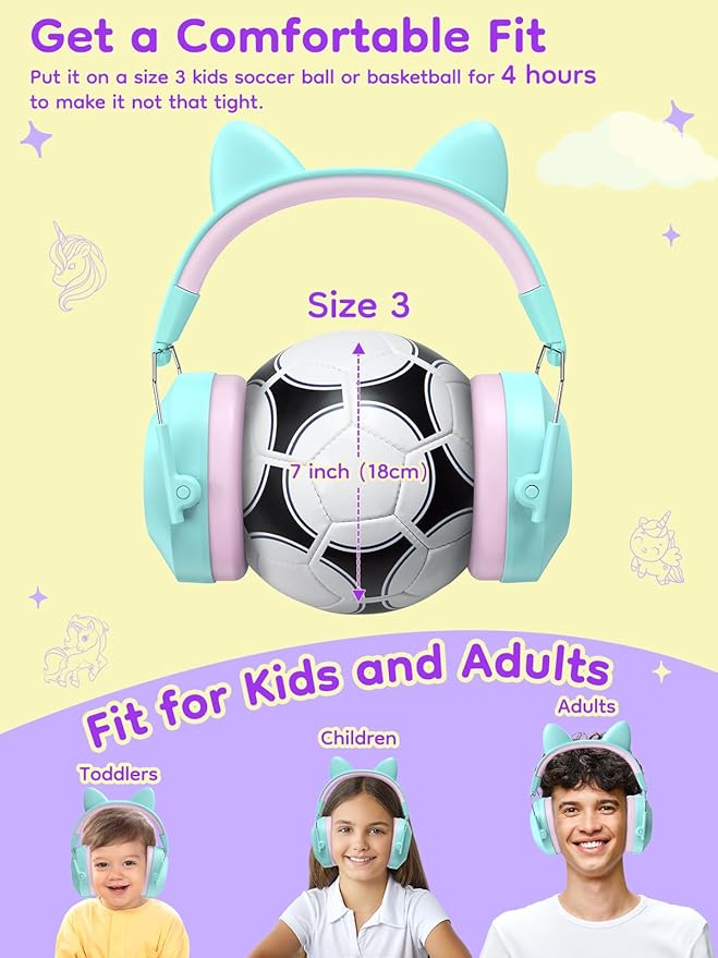 Dr.meter Noise Cancelling Headphones for Kids Adults, 32dB SNR Super Cute Ear Protection Ear Muffs for Autism Sensory, Hearing Protection Earmuff for Monster Jam Concerts Fireworks Car Race
