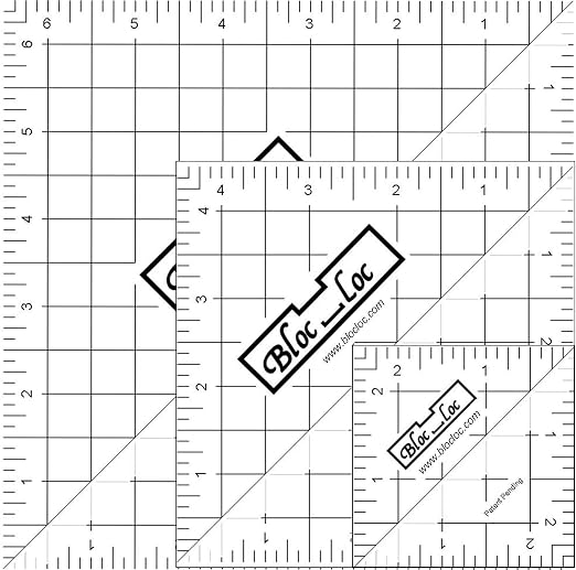 Bloc Loc Half-Square Triangle Quilting Set #2 Contains 2-1/2", 4-1/2", 6-1/2" Square up Rulers with Grid Lines