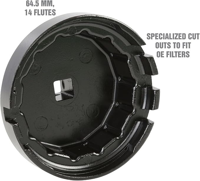 OEMTOOLS 25451 64.5 mm Oil Filter Cap Wrench, Oil Filter Wrench 14 Flute Design, Oil Filter Removal Tool Heavy-Duty Cast Aluminum, Compatible with 3/8" Drive and 27 mm Wrench