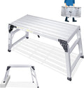ORIENTOOLS Adjustable Work Platform, (39.4" X 18.5") Portable Folding Aluminum Step Ladder, Scaffolding Platform of Capacity 330 LBS Heavy Duty, 7 Gear Adjustable Height 24 to 35 inches