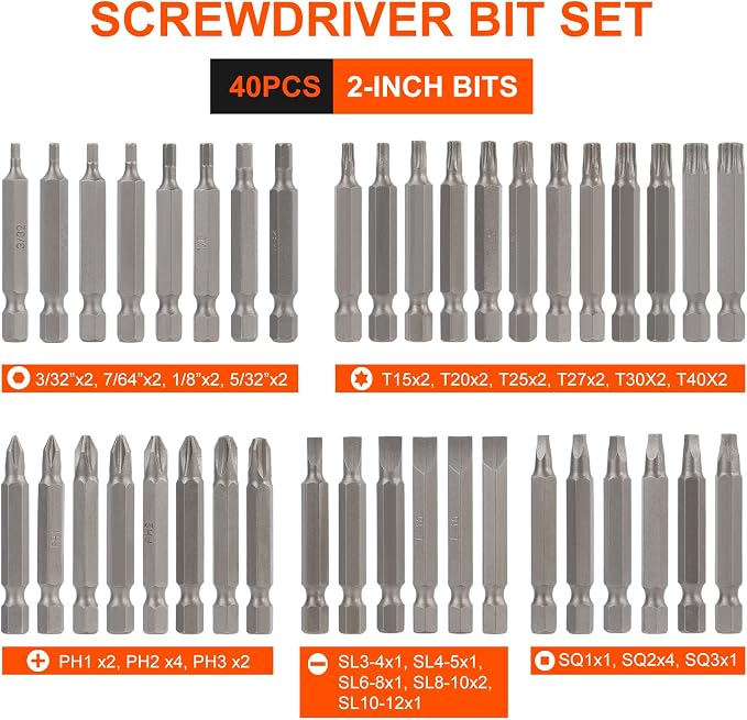 COMOWARE 200Pcs Drill Bit Set & Screwdriver Bit Set - HSS/CR-V 1/4" Multi-Purpose Bits in Transparent Storage Case, Impact Driver Accessories for DIY Projects, Home Repairs, Professional Use