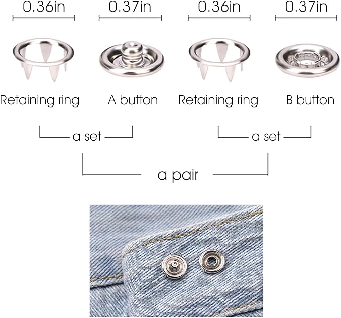 GTAAOY 100 Sets Metal Snaps Buttons with Fastener Pliers Press Tool Kit Perfect for DIY Crafts Clothes Hats and Sewing, Snap Button Fasteners Kit for Clothing Sewing (9.5mm / 400 PCS)