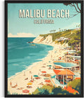 Malibu Beach California Black Framed Wall Art Print Poster, US Vintage Retro Beach Scenery Posters Prints for Restroom Home Picture Painting Artwork Gallery 219 (Malibu Beach California, 14"L x 11"W, Black Frame)
