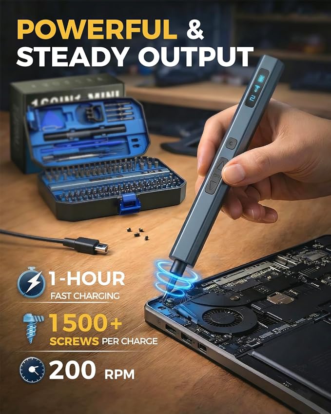 160 in 1 Mini Electric Screwdriver Set: Small Cordless Precision Power Tool Kit with 140 S2 Magnetic Bits, 5 Torque Settings, 4 LED Lights, Storage Case for PC Electronics Repair - Tech Gifts for Men