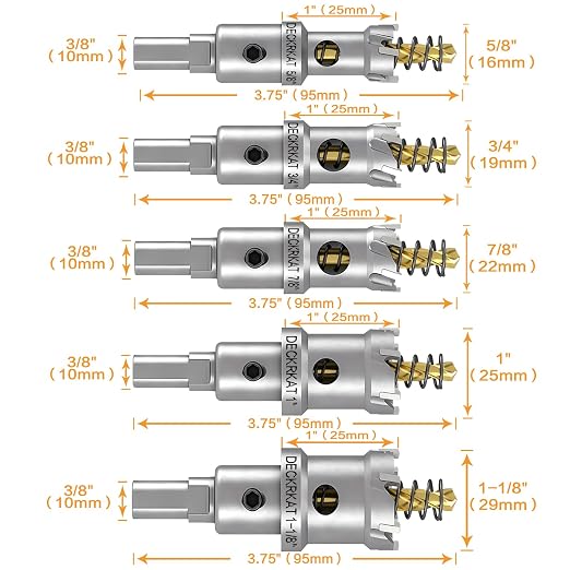 11-Piece 3/4" to 2" TCT Hole Saws Detachable Drill Bit Set for Stainless Steel, Hard Metals, Plastic, and Wood 1" Cutting Depth Heavy-Duty with 2-Piece Removable Pilot Bits and Allen Wrench.