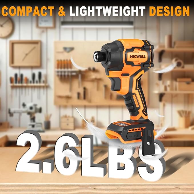 MICWELL Cordless Impact Driver (Tool Only) Compatible with Dewalt 20V Max Battery, Up to 2300 In-lbs Brushless 1/4" Impact Driver, 4-Speed Lightweight with Tool Bag, LED Light