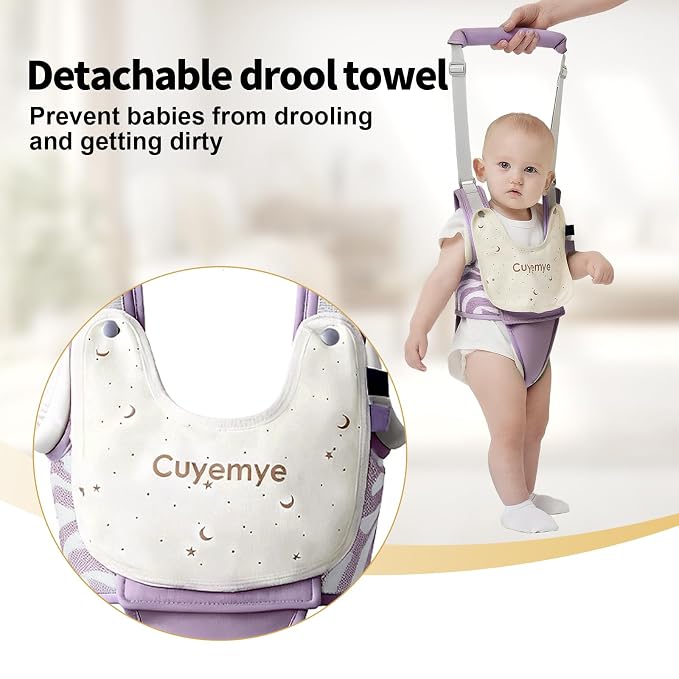 Baby Walking Harness - Handheld Toddler Walker Helper with Detachable Crotch, Adjustable Traction Strap, Breathable Fabric, Infant Walking Assistant Belt for 9-24 Months (Purple)