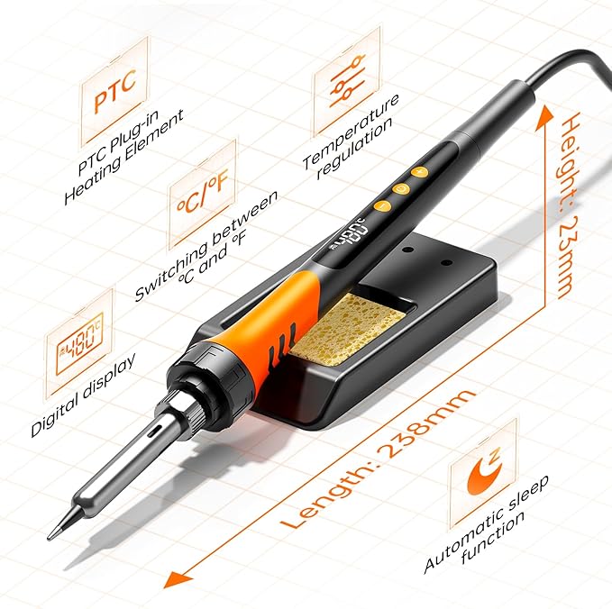 90W 110V LCD Soldering Iron, Soldering Iron Kit, 10-in-1 Soldering gun Tool, 5 Soldering Iron Tips, Solder Wire, Solder Paste, Adjustable Temperature Range 180-480°C