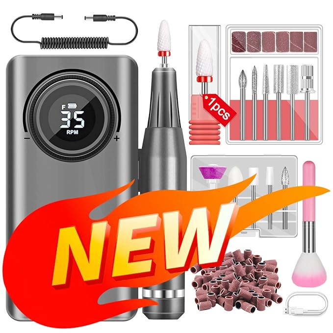 SAVILAND 35000RPM Electric Nail Drill Machine: Rechargeable Electric Nail File with 12 Nail Bits for Acrylic Nails Professional Nail Care Tools Manicure Pedicure Home Salon Use