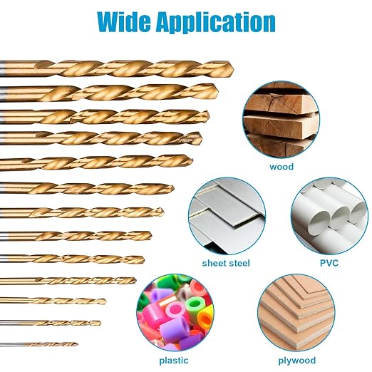 AUYAARS 19 PCS Hex Shank Drill Bit Set, 1/16"-1/4" HSS Titanium Coated Twist Bits for Metal Wood Plastic, 4241 High Speed Steel Small Quick Change Drill Bits with Holder