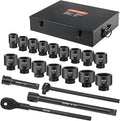 VEVOR 1 in Drive Impact Socket Set, 21 Piece, 6 Point Shallow Impact Sockets, SAE (1-5/8 in to 3-1/8 in), with 8 in & 18 in Extension Bars, 24 in Ratchet, Cr-V Steel, Size Marking, and Carrying Case