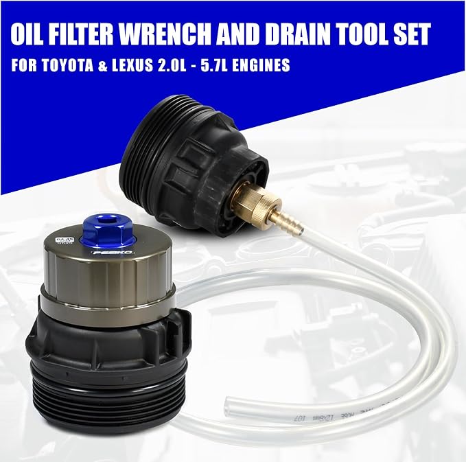 64mm Oil Filter Wrench and Drain Hose for Toyota, Lexus and Scion 2.0-5.7L Engine Cartridge Style Oil Filter Remover Tool