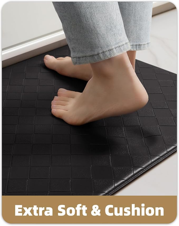 Color&Geometry Anti Fatigue Cushioned Kitchen Floor Mats,24"X71",Long Runner Rug Non Slip Waterproof,Memory Foam Padded Standing Mat for Front Sink,Black