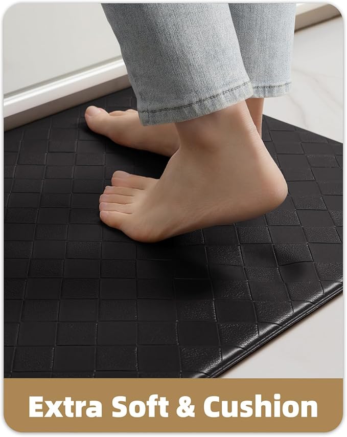 Color&Geometry Anti Fatigue Cushioned Kitchen Floor Mats,17"X79",Runner Rug Non Slip Waterproof,Memory Foam Padded Standing Mat for Front Sink,Black