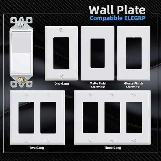 ELEGRP 3 Way Decorator Light Switch, 15Amp, 120-277 Volt, AC Rocker Paddle Wall Switch Replacement, Self-Grounding, Residential Grade, Screwless Wall Plate, UL Listed (20 Pack, Glossy White)
