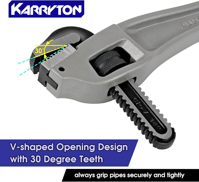 14 Inch Aluminum Offset Pipe Wrench, 3"/76mm Adjustable Jaw Capacity, Heavy Duty Plumbers Wrench with Drop Forged Steel Jaw(CR-V), Perfect Plumbing Tool Exceed GGG Standard