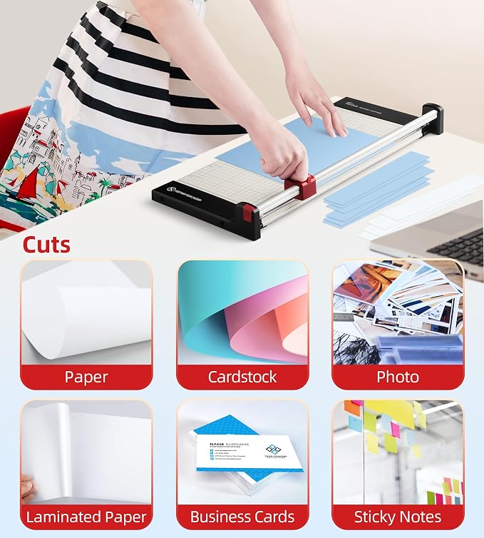 Firbon 15" Rotary Paper Trimmer with Replaceable Blade, Heavy Duty 10-Sheet Capacity Cutter for Cardstock, Photos, Scrapbooking, Office, School & Studio
