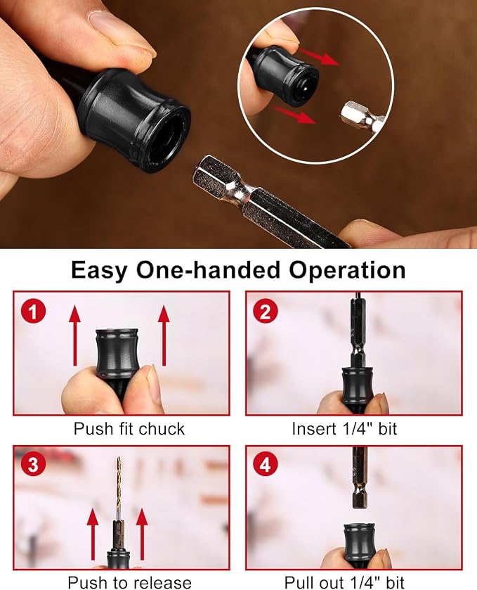 katerk 6pcs Red&Black Bit Holder with Carabiner Socket for Mens Gift, 1/4 inch Hex Shank Aluminum Alloy Screwdriver Bit Holders, Quick Release Easy Change Impact Driver Drill Bit Keychain Extension