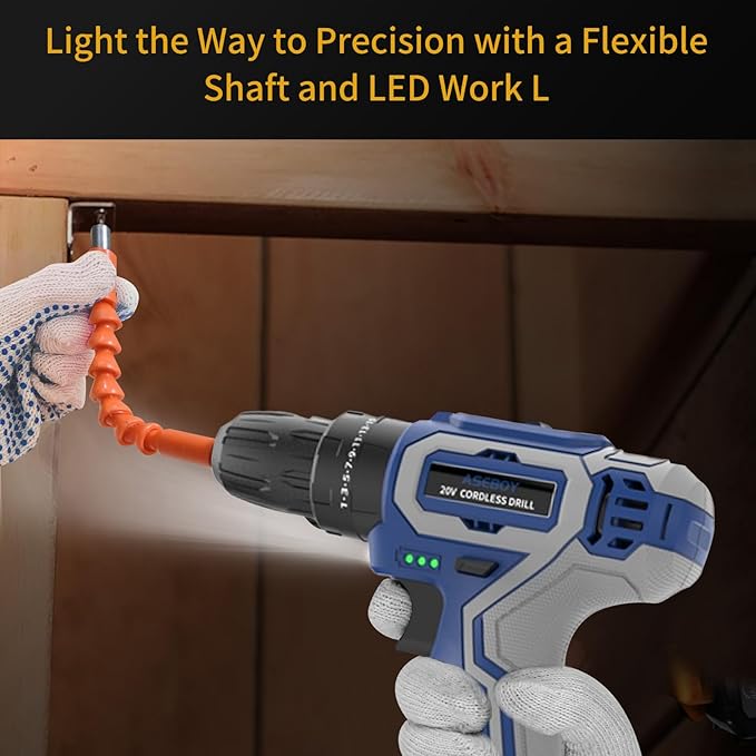 Cordless Drill with Battery and Charger, 20V Cordless Hammer Drill Kit, 30Nm Torque, 3/8" Keyless Chuck, 2-Speed for Home Repair and DIY Projects (1 Battery)