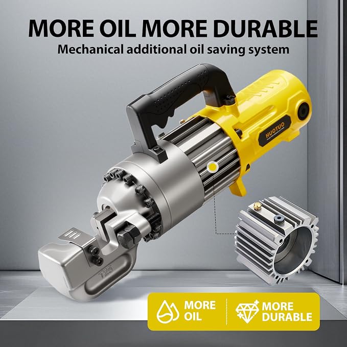 HUTOUO 1" Electric Hydraulic Rebar Cutter, Portable Rebar Cutter, Fast Cutting #8 4-25mm Rebar within 2-3s Cutting Speed, 1600W High Power Steel Rebar Cutter for Construction 120v/60hz (RC25-Yellow)