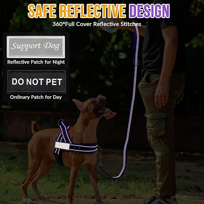 SlowTon No Pull Dog Harness with Front Clip - Heavy Duty, Soft Padded | Neck & Chest Adjustable, Tactical Pet Vest and Leash Set for Large Medium Sized Dogs, for Easy Walk & Training, Purple M