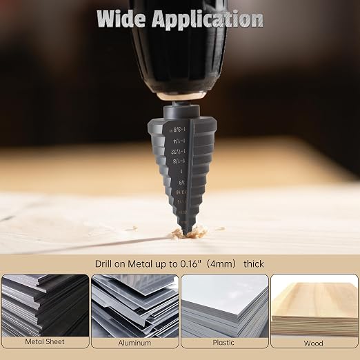 Lichamp Unibit Step Drill Bit for Metal, Genuine M2 Drill Stepper Bit for Hard Metal Heavy Duty, 11 Sizes from 1/4" to 1-3/8", Dual Straight Grooved with Hex Drive, A2BK