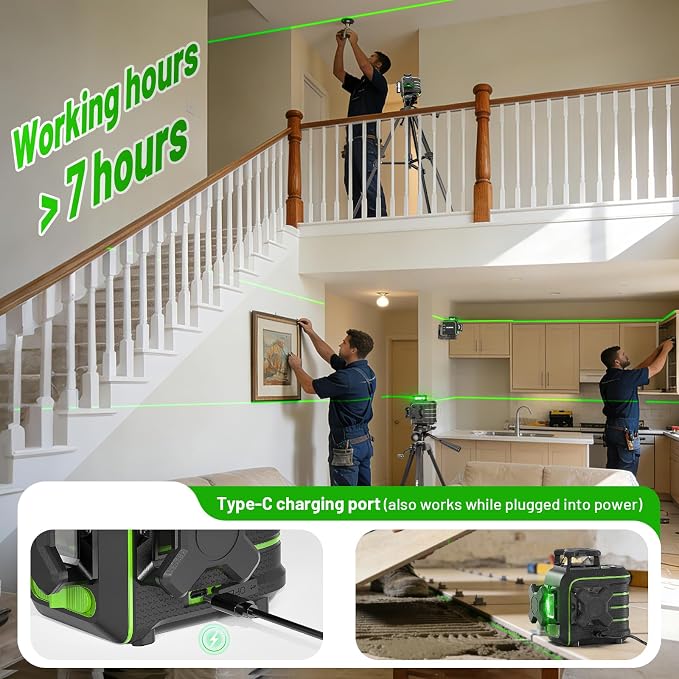 Huepar 360 Laser Level with Tripod, 60-Inch Drop Protection Self-Leveling Green Lazer Leveler Tool for Picture Hanging, Pulse Mode Adjustable Brightness, Hard Case, Green Glasses & Target Plate