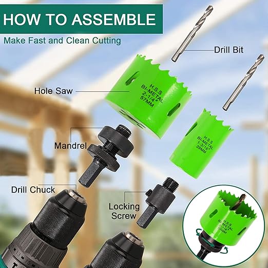 LifeIdeas Bi-Metal Hole Saw Kit, 22PCS Hole Saw Set with 3/4" to 2-1/2" 12 PCS Saw Blades in Case, High Strength Hard Alloy Steel, Mandrels, Hex Key, Drill Bits for Metal, PVC Board, Wood and Plywood