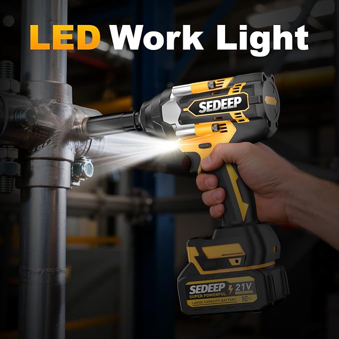 1/2 Inch Impact Wrench, for home Golden Yellow | High Torque 1500N·m (1100 Ft-lbs), 21V Brushless Electric, 2 * 4.0Ah Battery, 5 Sockets, For Car/Mower/Pickup/Truck RV